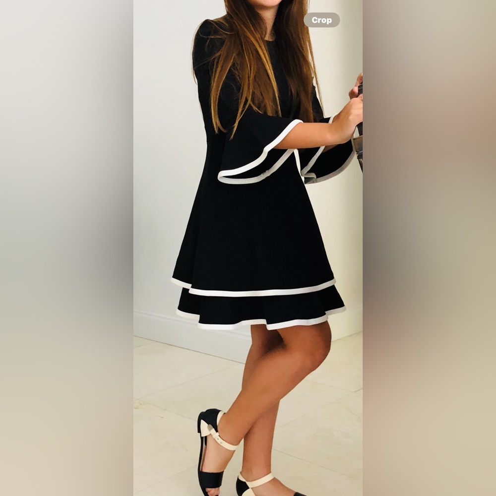 Eliza J Black and White Bell Sleeve Cocktail Dress